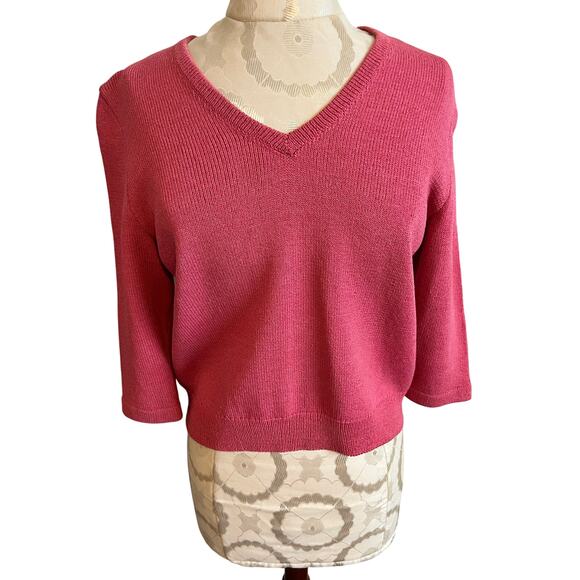 JSS V-Neck Wool Blend 3/4 Sleeve Knit Sweater Small - Picture 1 of 8